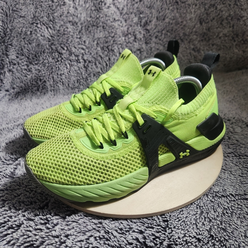 Under Armour Project Rock 4 HOVR Bull Neon Volt Green Black Mens Size 9.5 - Picture 4 of 9